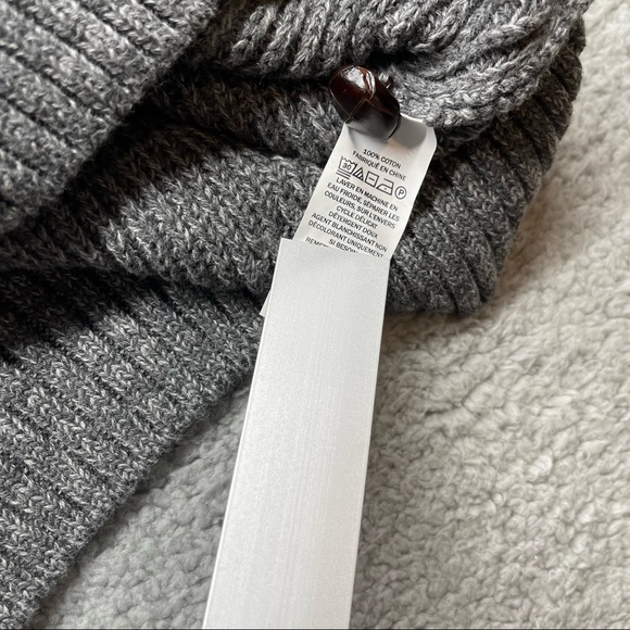 LL Bean Shawl Collar Cotton Sweater Size L Gray elbow patches - Picture 9 of 9